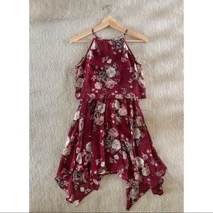 🔴 Maroon flowy floral halter top dress